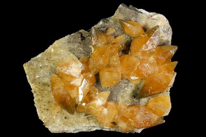 Plate Of Golden, Twinned Calcite Crystals - Morocco #115207